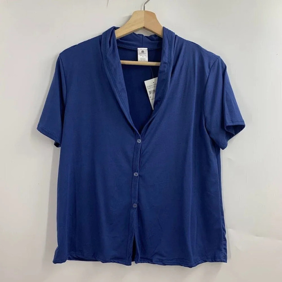 Cozy Rozy‎ Women's Button Up Stretch Short Sleeve Pajama Top Size M NWT - Picture 1 of 11